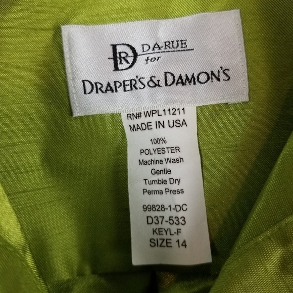 Da Rue Drapers & Damon Womens Button Blouse Size 14 Shiny Green Layer Vintage - Picture 7 of 8